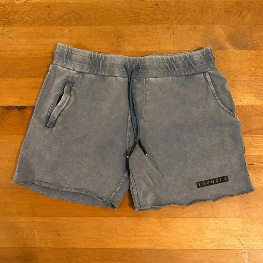 Young LA 5' Shorts Men's Large Washed Blue Gym Crossfit Running Sports